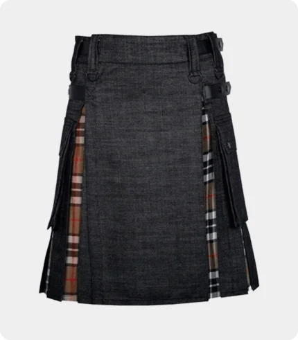 Black Denim Campbell of Thomson Tartan Scottish Utility Cargo Hybrid Kilt