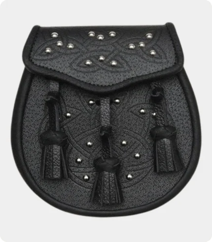 Black Leather Celtic Embossed Studded Leather Sporran