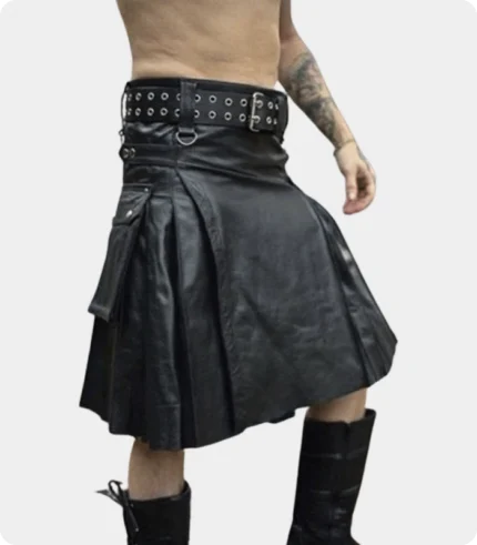 Black Leather Kilt For Men