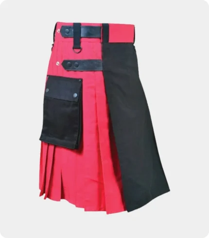 Black and Red Double Tone Kilt With Leather Straps