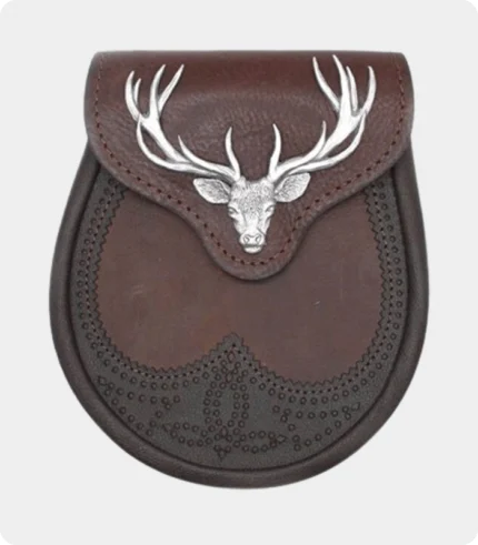 Brown Stag Head Leather Sporran