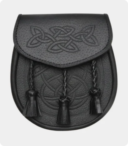 Celtic Interweave Woven Tassel Black Leather Sporran