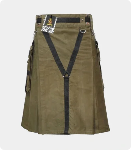 Cotton Olive Green Utility Kilt