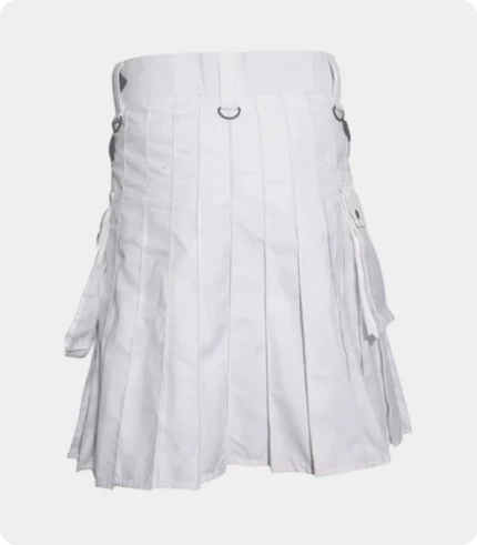 Deluxe White Utility Kilt With Leather Straps