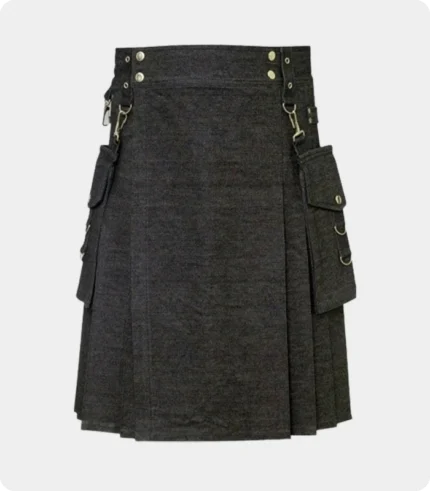 Elegant Relaxed Black Denim Kilt