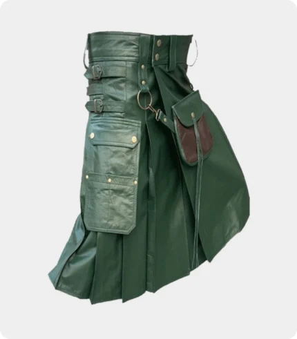 Green Leather Kilt With Sporran