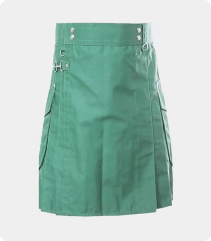 Green Utility Kilt With Cargo Pocket