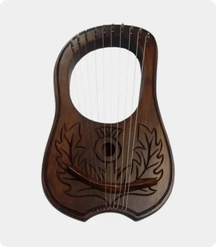 Hand Made Lyre Harp Rosewood Metal Strings Thistle Design