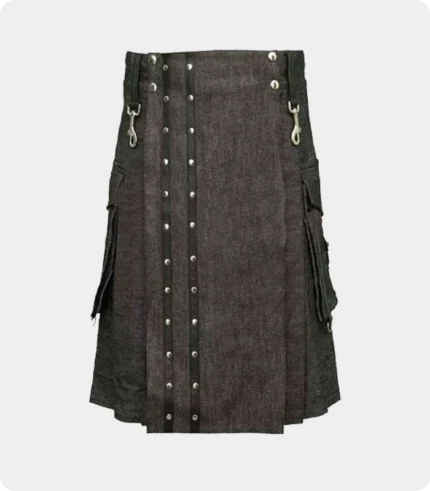 Heavy Denim Kilt With Straps