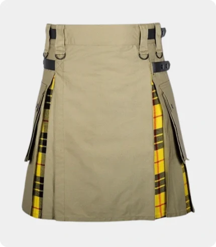 Khaki Cotton Mecleod of Lewis Tartan Scottish Utility Cargo Hybrid Kilt