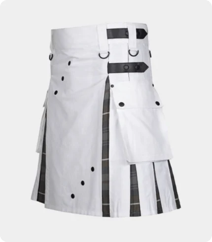 Men s White Cotton Utility Hybrid Kilt