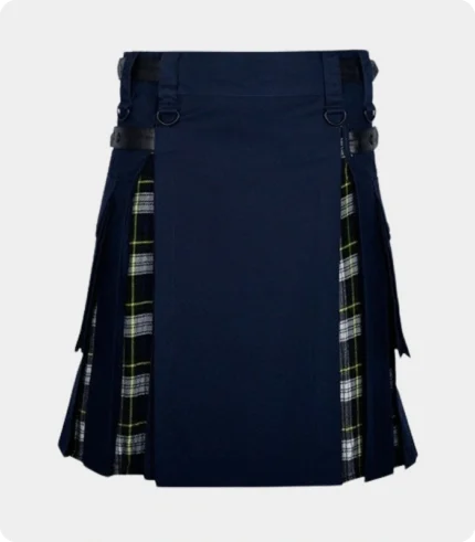 Navy Blue CottonDress Gordon Tartan Scottish Utility Cargo Hybrid Kilt