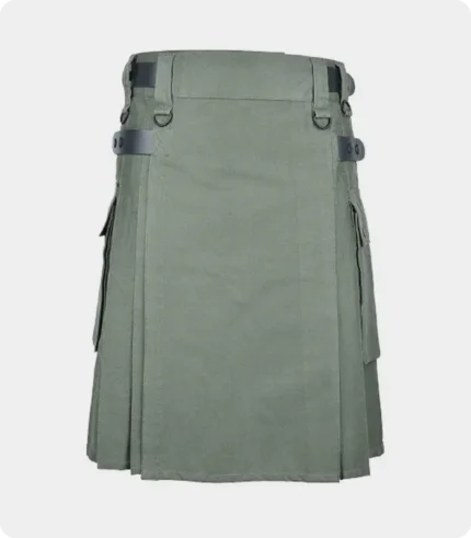 Olive Green Cotton Utility Kilt For Men