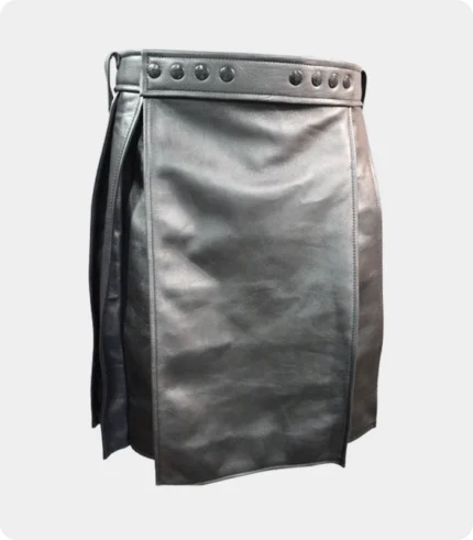 Pleated Black Leather Kilt with Navy Highlights