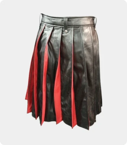 Pleated Black and Red Leather Kilt