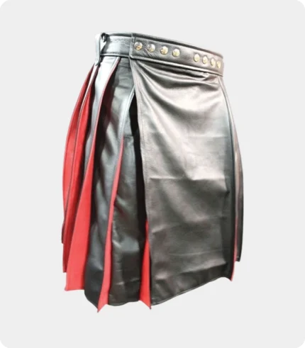 Pleated Black and Red Leather Kilt