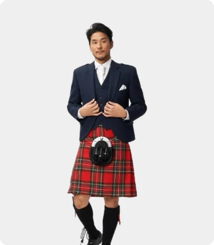 The Keville Navy Tweed Jacket & Waist Coat with Royal Stewart Kilt