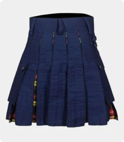 navy blue cotton buchanan tartan hybrid kilt