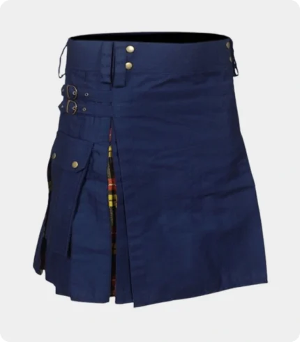 navy blue cotton buchanan tartan hybrid kilt